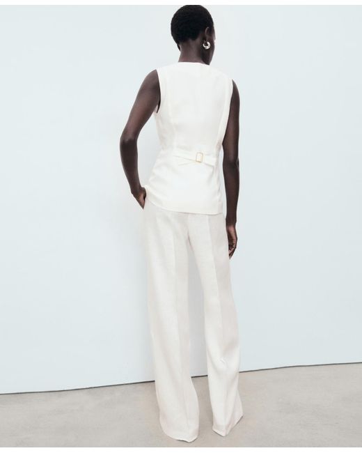 Mango White Suit-style Linen Jumpsuit