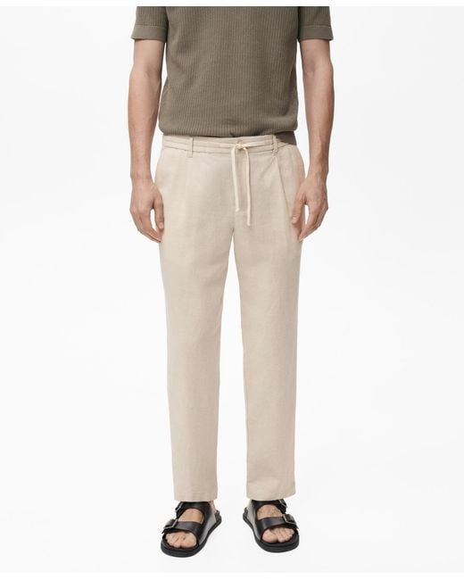 Mango Natural Slim-fit Drawstring Linen Pants for men