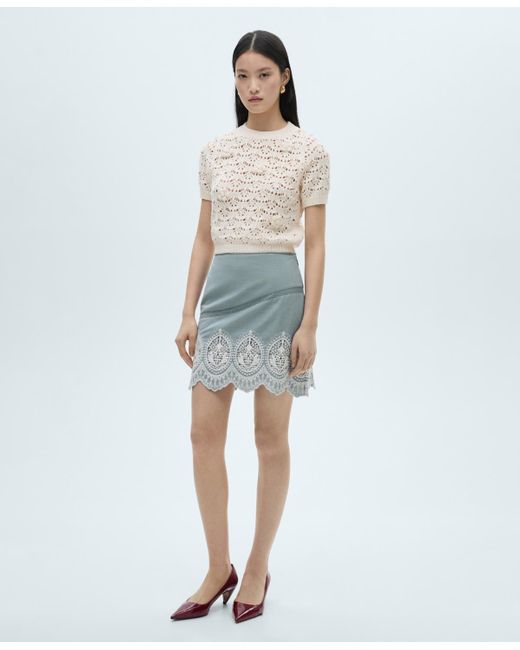 Mango Red Short Openwork Knitted Sweater