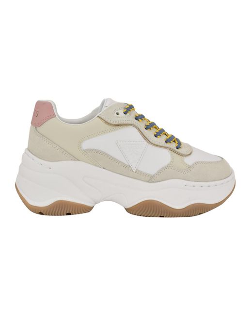Guess White Happy Lace Up Chunky Outsole Retro jogger Sneakers