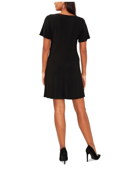 Msk Black Petite Embellished Flutter-sleeve Dress