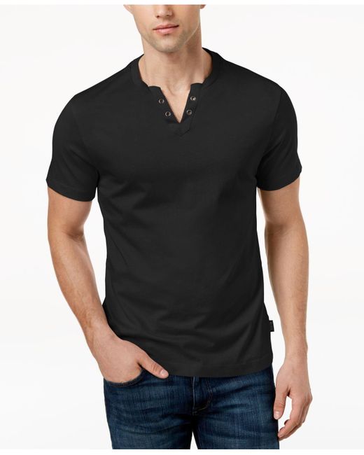 Kenneth Cole Black New York Mens V-neck Henley T-shirt for men