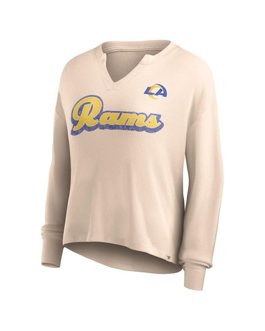 Fanatics Natural Distressed Los Angeles Rams Go For It Notch Neck Waffle Knit Long Sleeve T-shirt