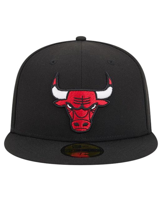 KTZ Black Chicago Bulls Court Sport Leather Applique 59fifty Fitted Hat for men