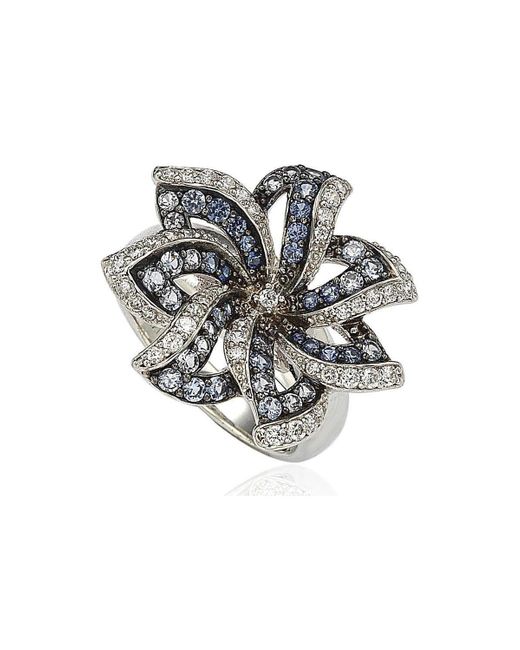 SUZY LEVIAN NEW YORK Sterling Silver Sapphire & Created White Sapphire Flower Ring