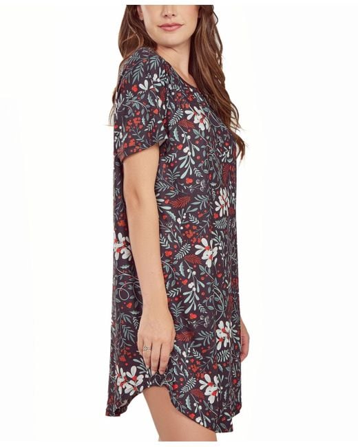 iCollection Black Short Sleeve Ultra Soft Floral Print Sleepshirt Nightgown