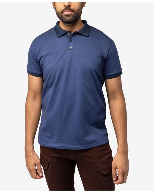 Xray Jeans Blue X-ray Short Sleeve Pieced Pique Tipped Polo for men