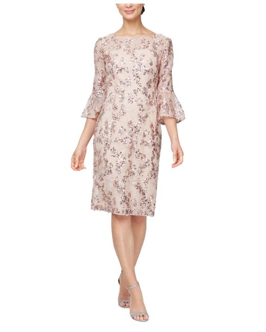 Alex Evenings Pink Embroidered Sequin Sheath Dress