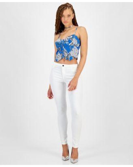 Guess Blue Maia Printed Sleeveless Corset Top Mid Rise Skinny Jeans