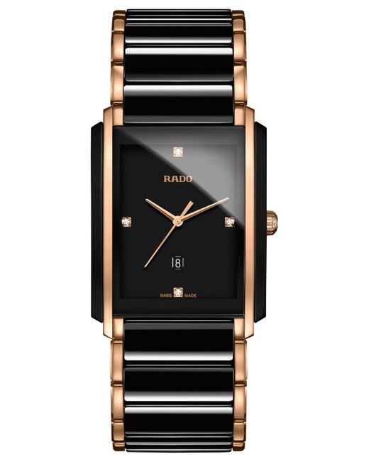 Rado Black Swiss Integral Diamond Accent Two-tone Stainless Steel And Ceramic Bracelet Watch 31x41mm R20207712 for men