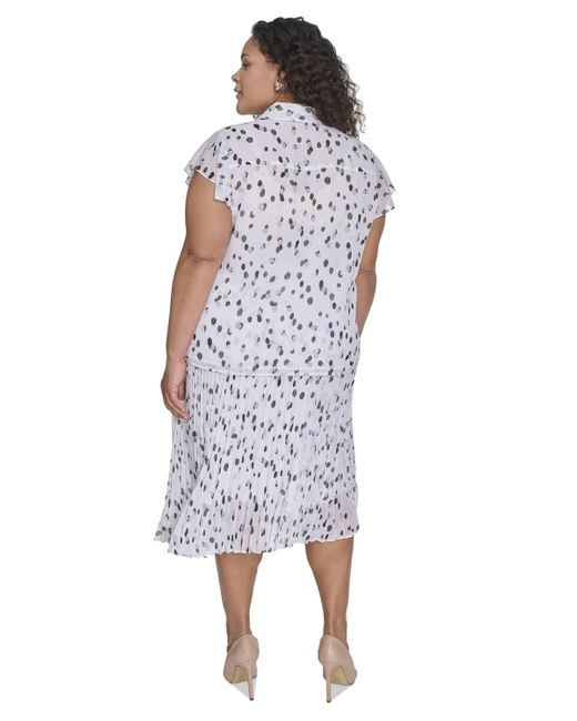Calvin Klein Blue Plus Size Dot-print Ruffled Blouse