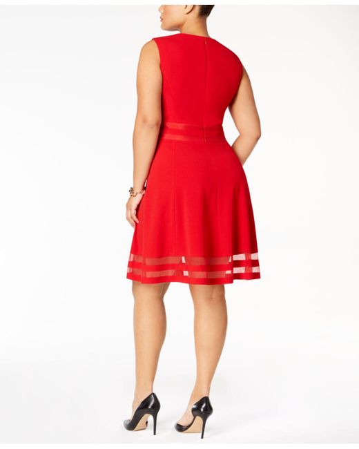 Calvin klein illusion stripe fit & 2025 flare dress