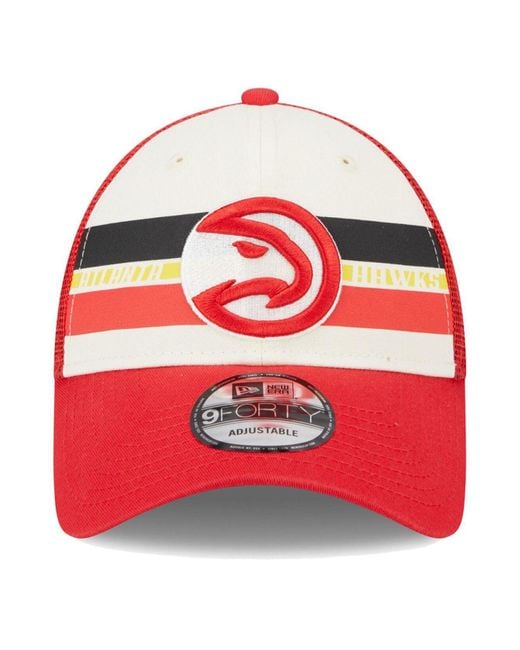 KTZ Atlanta Hawks Red Stripes 9forty Trucker Snapback Hat for Men