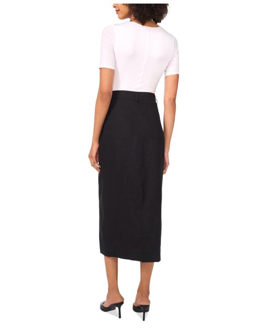 Vince Camuto Black Linen-blend Patch-pocket Midi Skirt