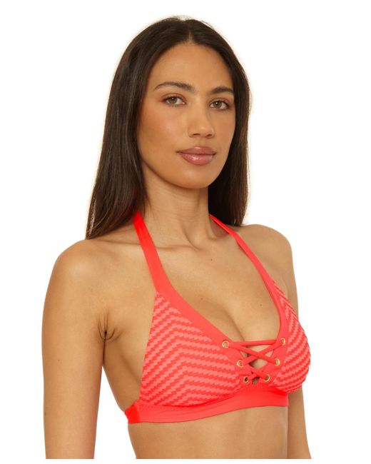 Becca Red Connect Corset Lace-up Halter Bikini Top
