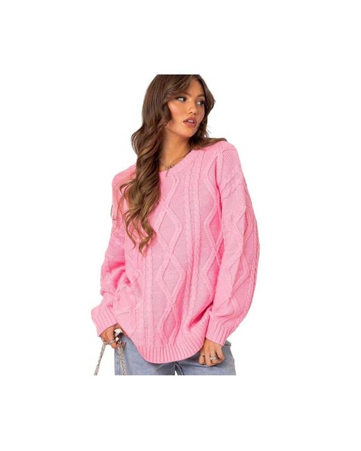 Edikted Kennedy Oversized Cable Knit Sweater in Pink | Lyst
