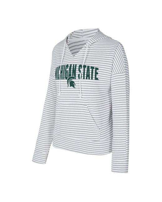 Concepts Sport White/gray Michigan State Spartans French Terry Striped V-neck Pullover Hoodie