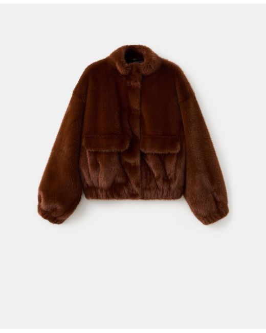 Mango Brown Pockets Faux-fur Jacket