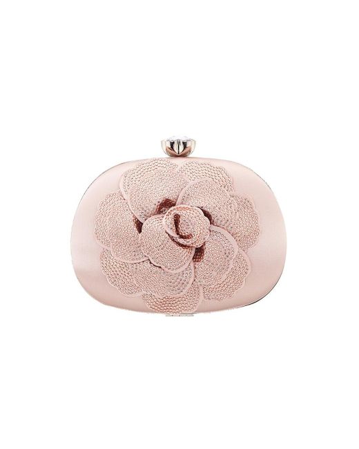Nina Pink Crystal Embellished Flower Minaudiere Handbag