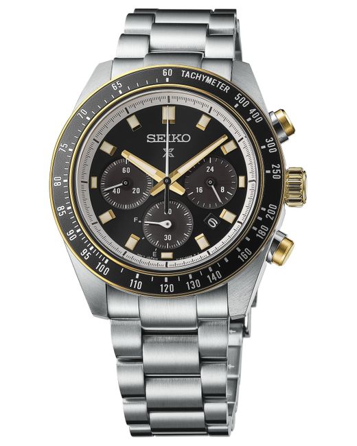 Seiko Gray Solar Chronograph Prospex Speedtimer Stainless Steel Bracelet Watch 41mm for men