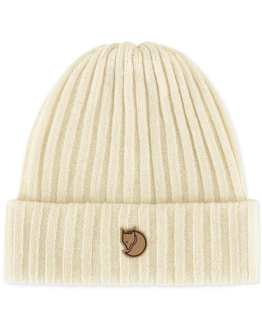 Fjallraven Natural Byron Wool Logo Ribbed Beanie Hat for men