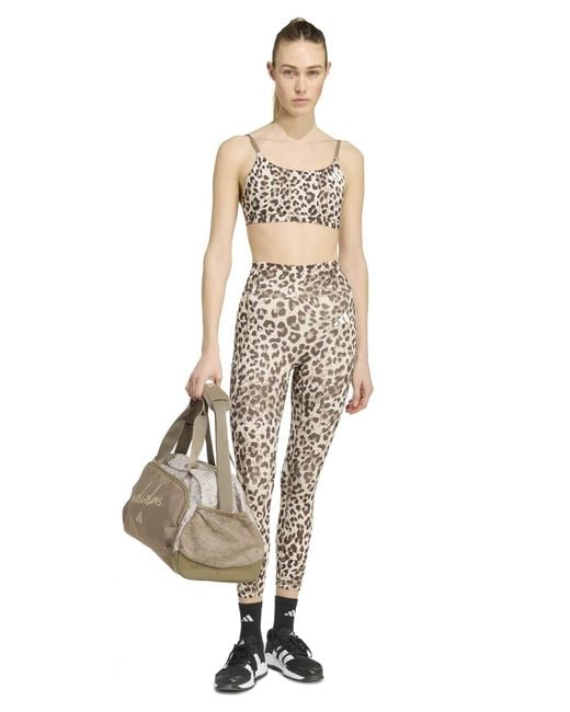Adidas White Optime Essentials Workout Leopard Print Bra