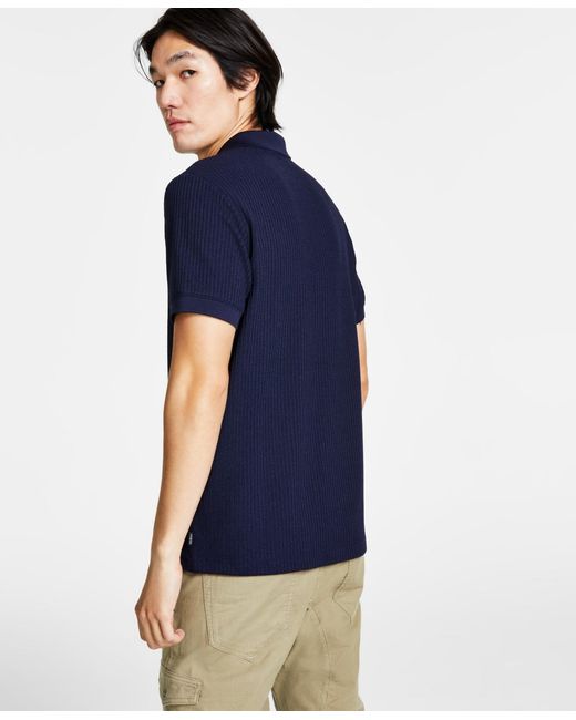 Guess Blue Pointelle Short Sleeve Knit Shirt for men