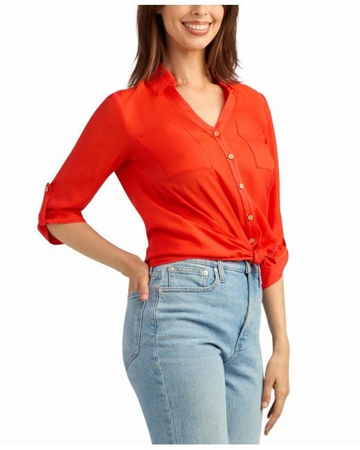 Bcx Red Texture Gauze Button-up Shirt