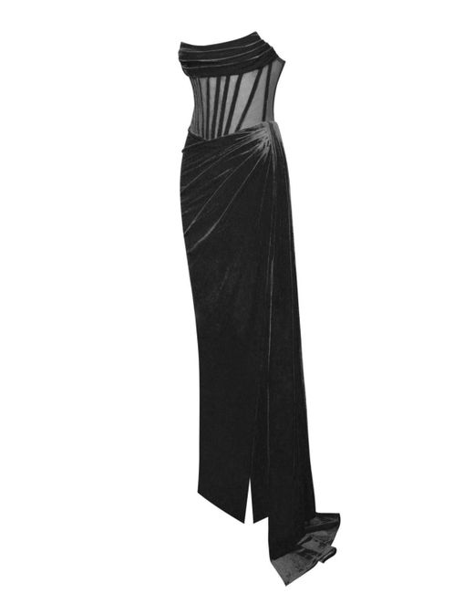 Miss Circle Blue Priya Draping Corset High Slit Velvet Gown