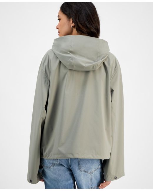 Rains Gray Zip-front Hooded Drawstring Jacket