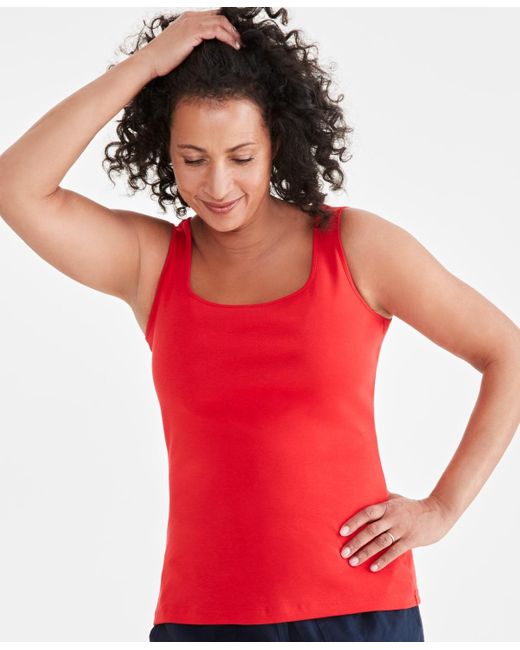 Style & Co. Red Cotton Square-neck Tank Top