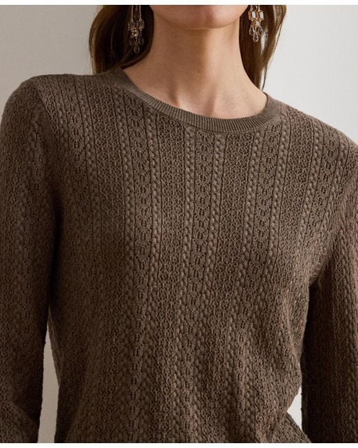 Ralph Lauren Brown Long Sleeves Pointelle Knit Sweater P Xs Xxl