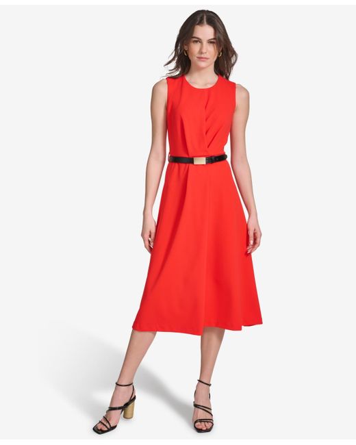 Calvin Klein Red Belted A-line Dress