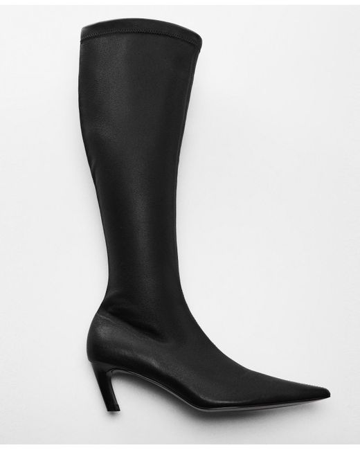 Mango Kitten Heels Leather Boots in Black | Lyst
