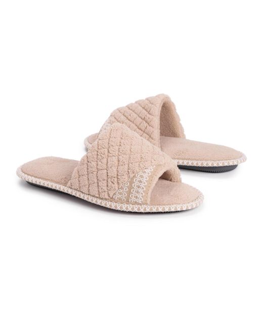 Muk Luks Pink Sally Open Toe Scuff Slippers