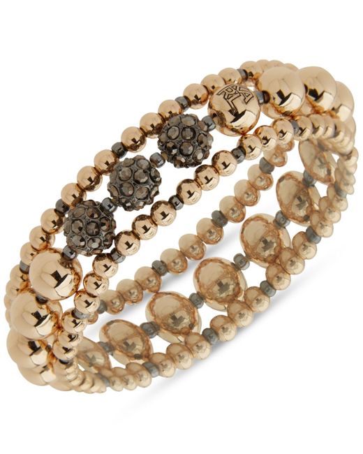 Karl Lagerfeld Metallic 3-pc. Set Pave Fireball & Logo Beaded Stretch Bracelets