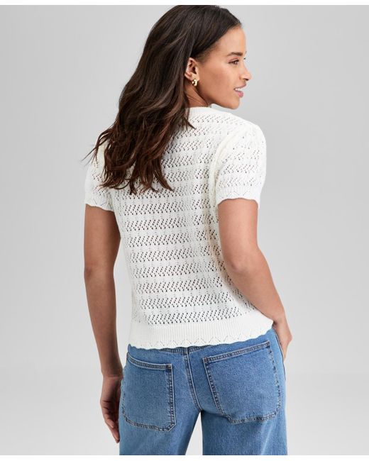 And Now This White Crewneck Pointelle Short-sleeve Sweater