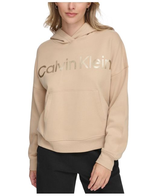 Calvin Klein Natural Metallic-logo Dropped-shoulder Hoodie