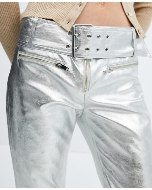 Mango Blue Belt Detail Metallic Pants