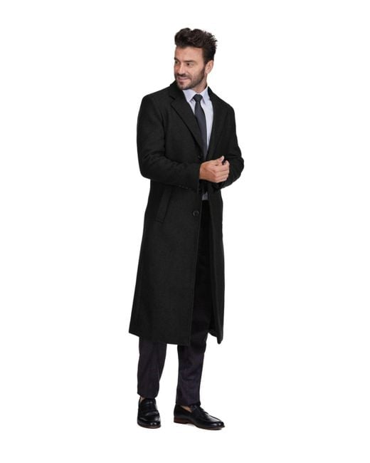 Braveman Black Knee Length Wool Blend Three Button Long Jacket Overcoat Top Coat for men