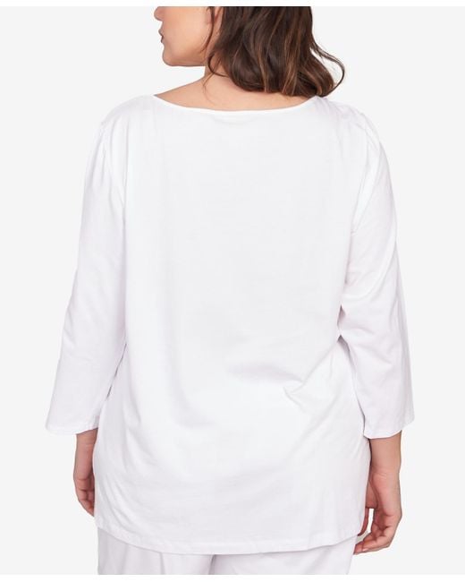 Ruby Rd White Plus Size Floral Pop Knit Top