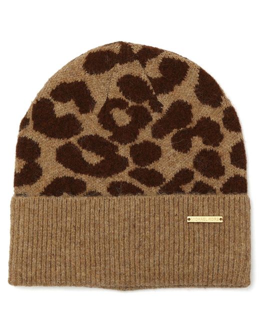 Michael Kors Brown Michael Leopard Crown Cuff Beanie