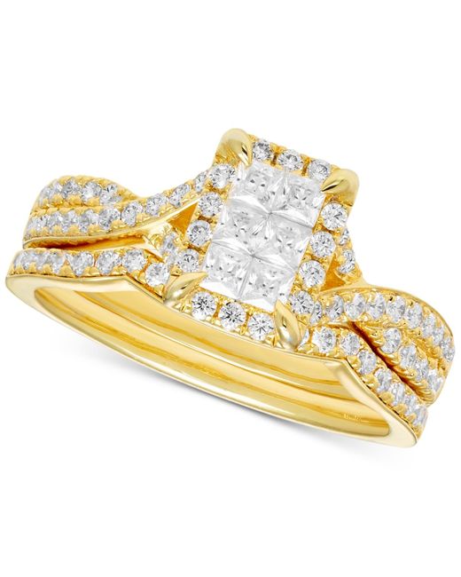 Macy's Yellow Diamond Emerald Shaped Halo Cluster Bridal Set (3/4 Ct. T.w.