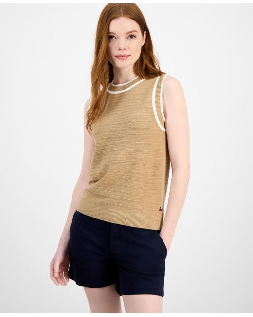 Tommy Hilfiger Blue Basketweave Contrast-trim Sweater