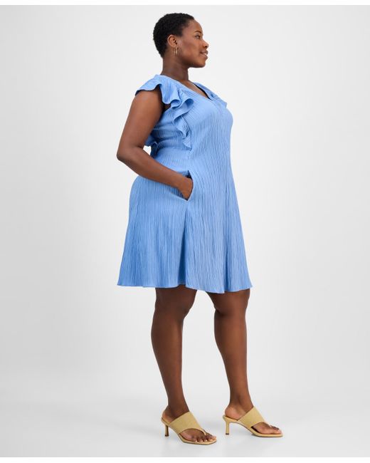 Sandra Darren Blue Plus Size Flutter-sleeve Shift Dress