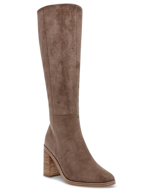 Dolce Vita Brown Flapper Knee-high Block-heel Dress Boots