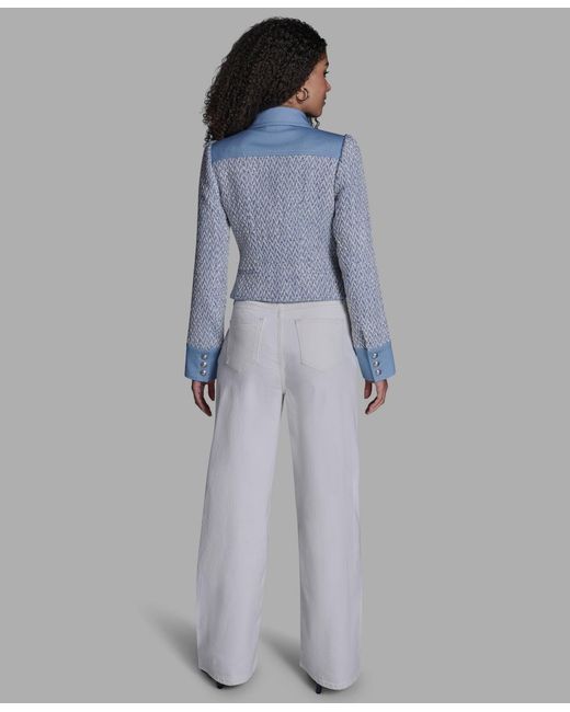 BCBGMAXAZRIA Blue Chambray Collared Long-sleeve Jacket