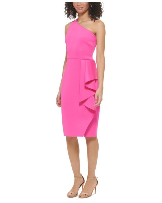 Eliza J Pink Ruffled One-shoulder Sheath Dress