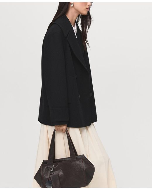 Mango Black Double-breasted Wool Blend Coat