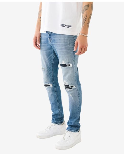 True Religion Blue Matt Ultra Skinny Moto Jeans for men